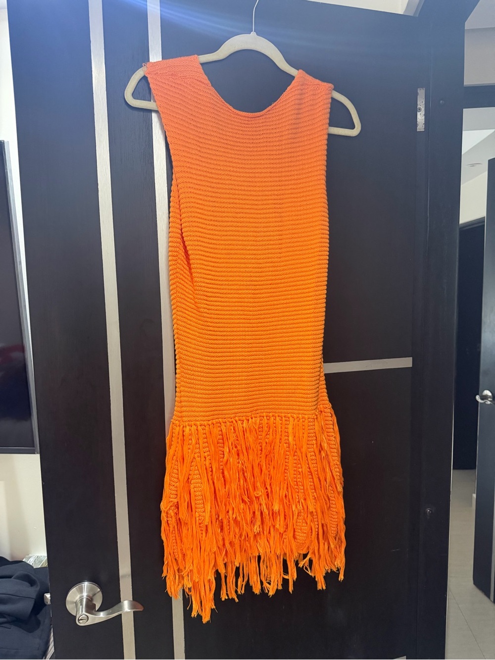 Bright Orange Knit Fringe Dress